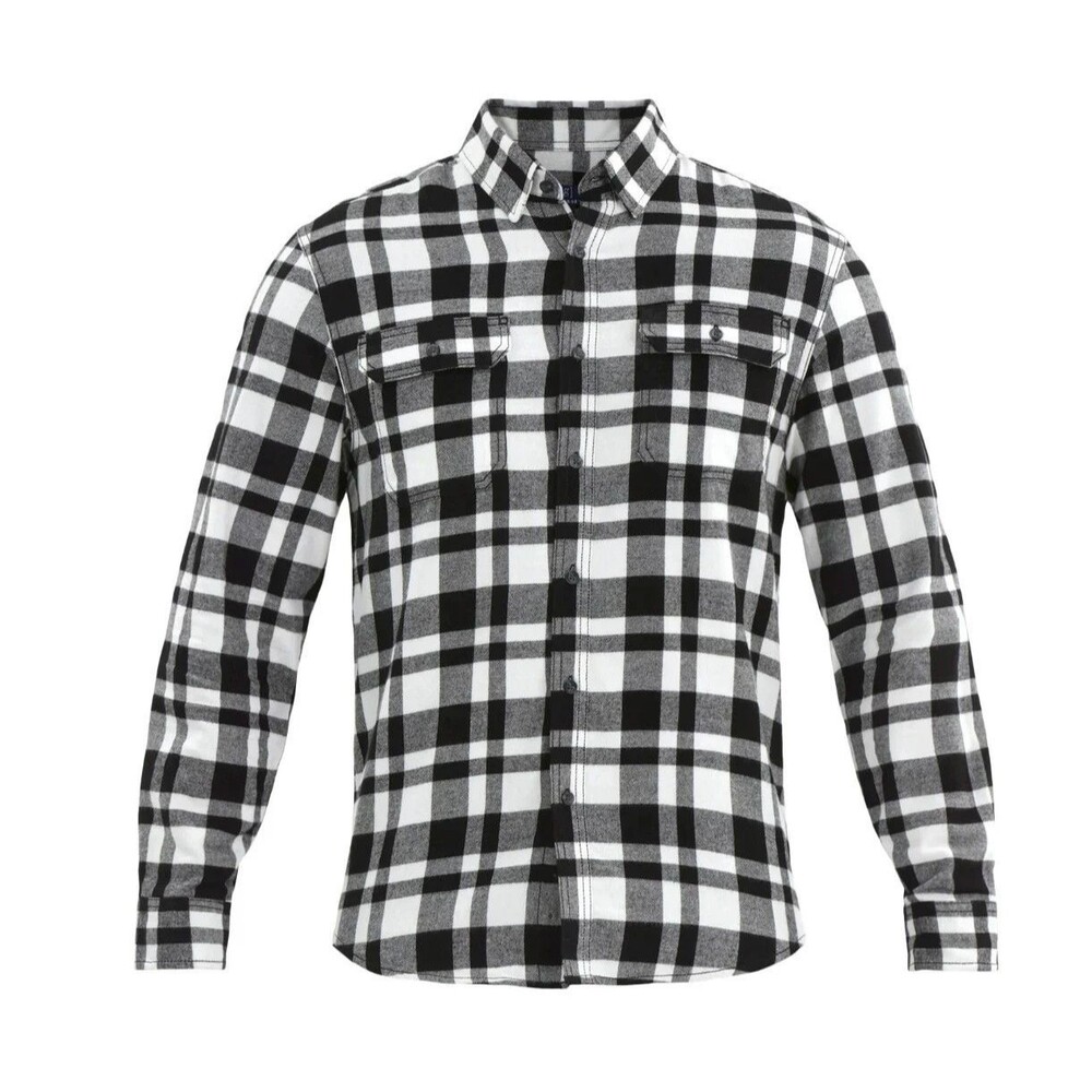 MENS GEORGE DOUBLE POCKETS FLANNEL SHIRT LONG SLEEVE BLACK WHITE SIZE 3XL NEW